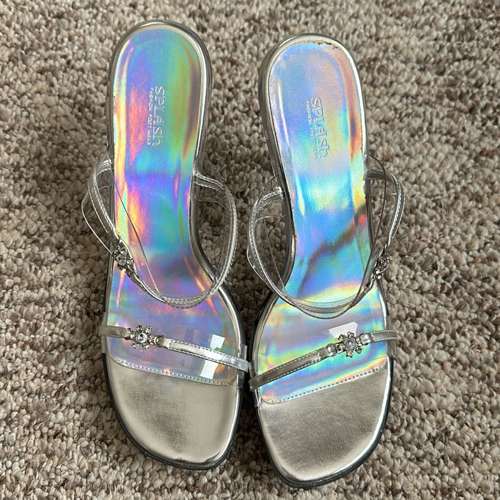 Clear/silver high heel shoes
